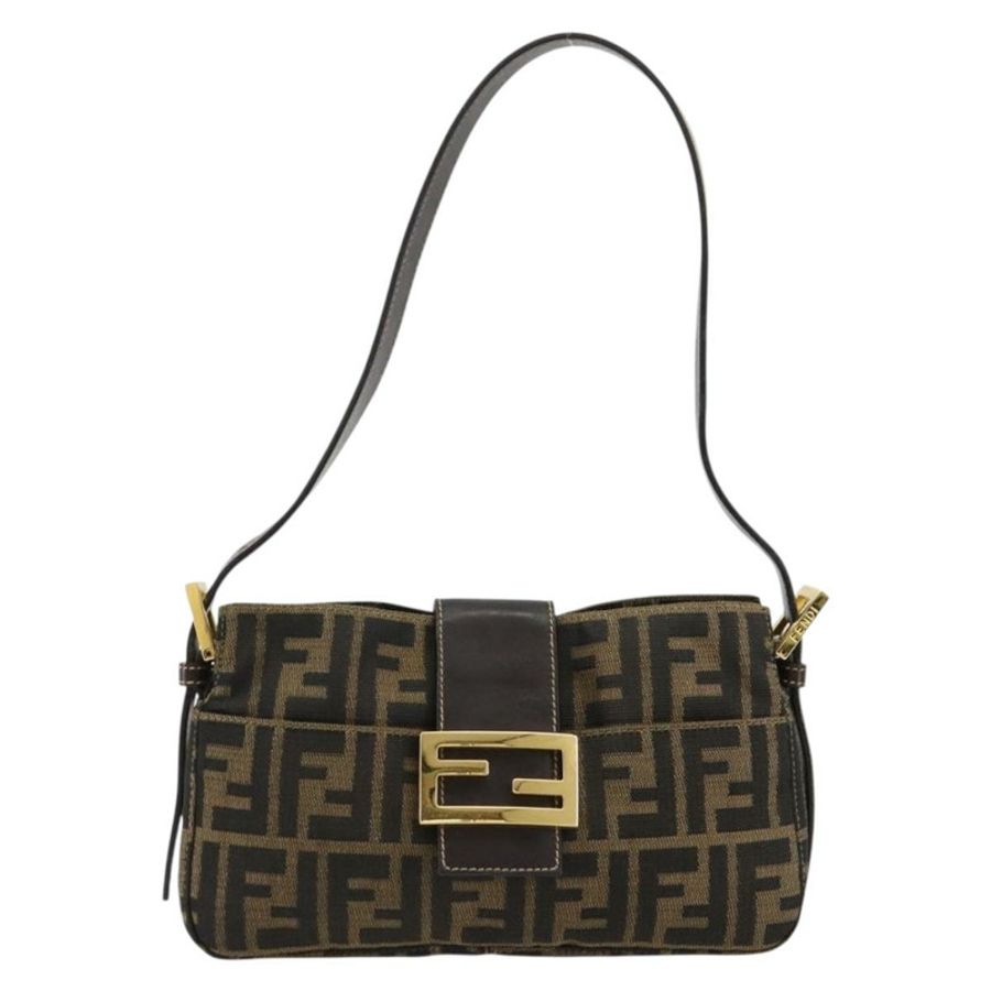 【日本直送】FENDI Zucca帆布Mamma Baguette單肩包 黑色棕色 正品 183649SAV-12