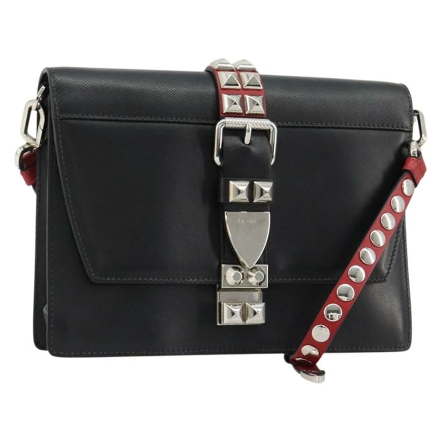 【日本直送】PRADA Electra鉚釘單肩包,黑色銀色皮革,正品編號182970V-0