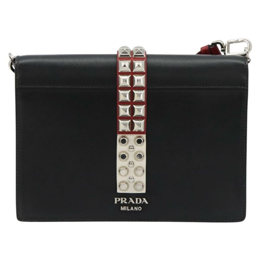 【日本直送】PRADA Electra鉚釘單肩包,黑色銀色皮革,正品編號182970V-1