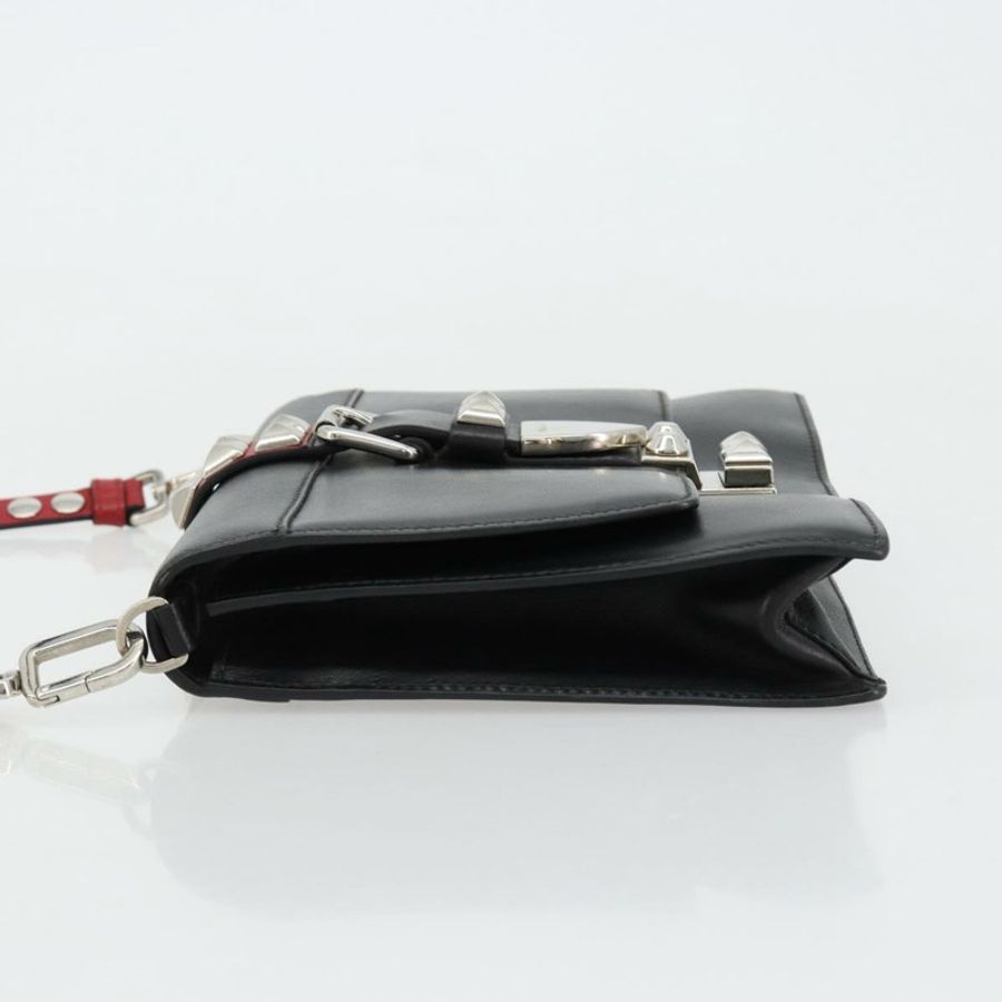 【日本直送】PRADA Electra鉚釘單肩包,黑色銀色皮革,正品編號182970V-3