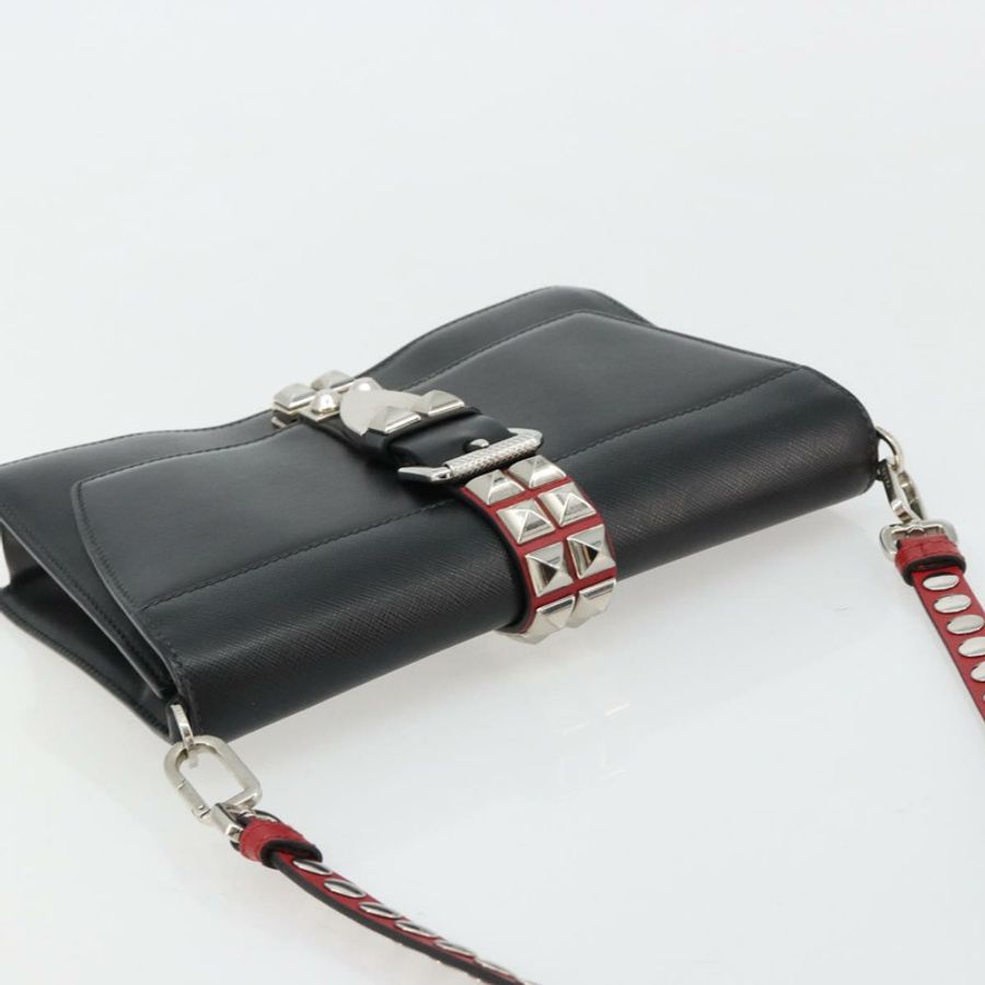 【日本直送】PRADA Electra鉚釘單肩包,黑色銀色皮革,正品編號182970V-5