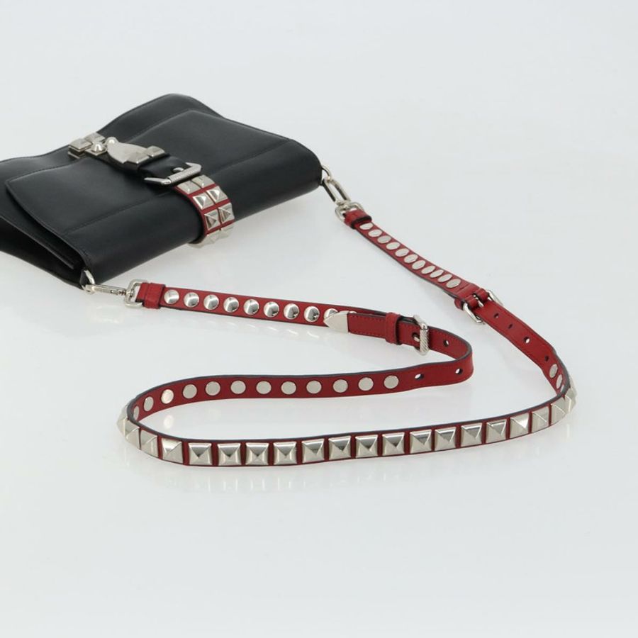 【日本直送】PRADA Electra鉚釘單肩包,黑色銀色皮革,正品編號182970V-6