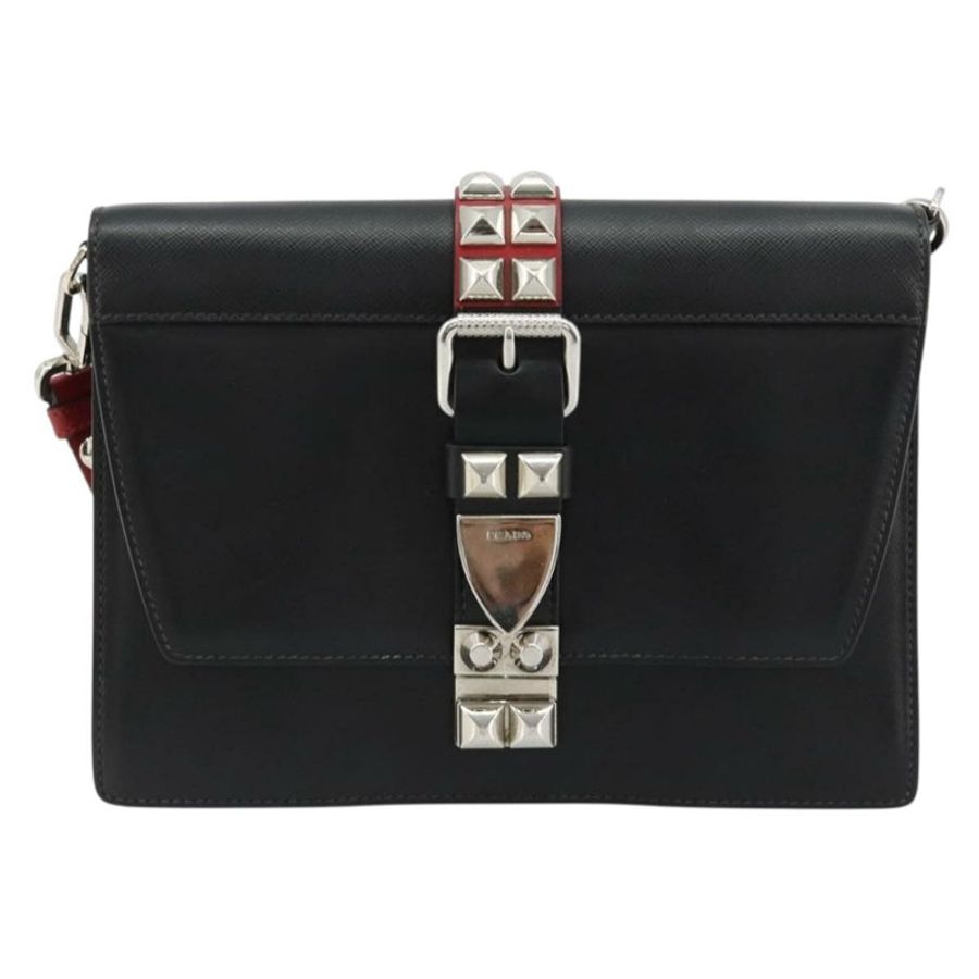 【日本直送】PRADA Electra鉚釘單肩包,黑色銀色皮革,正品編號182970V-12