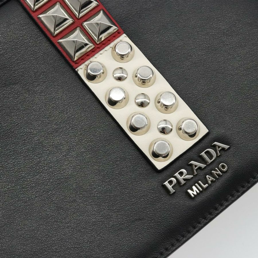 【日本直送】PRADA Electra鉚釘單肩包,黑色銀色皮革,正品編號182970V-16