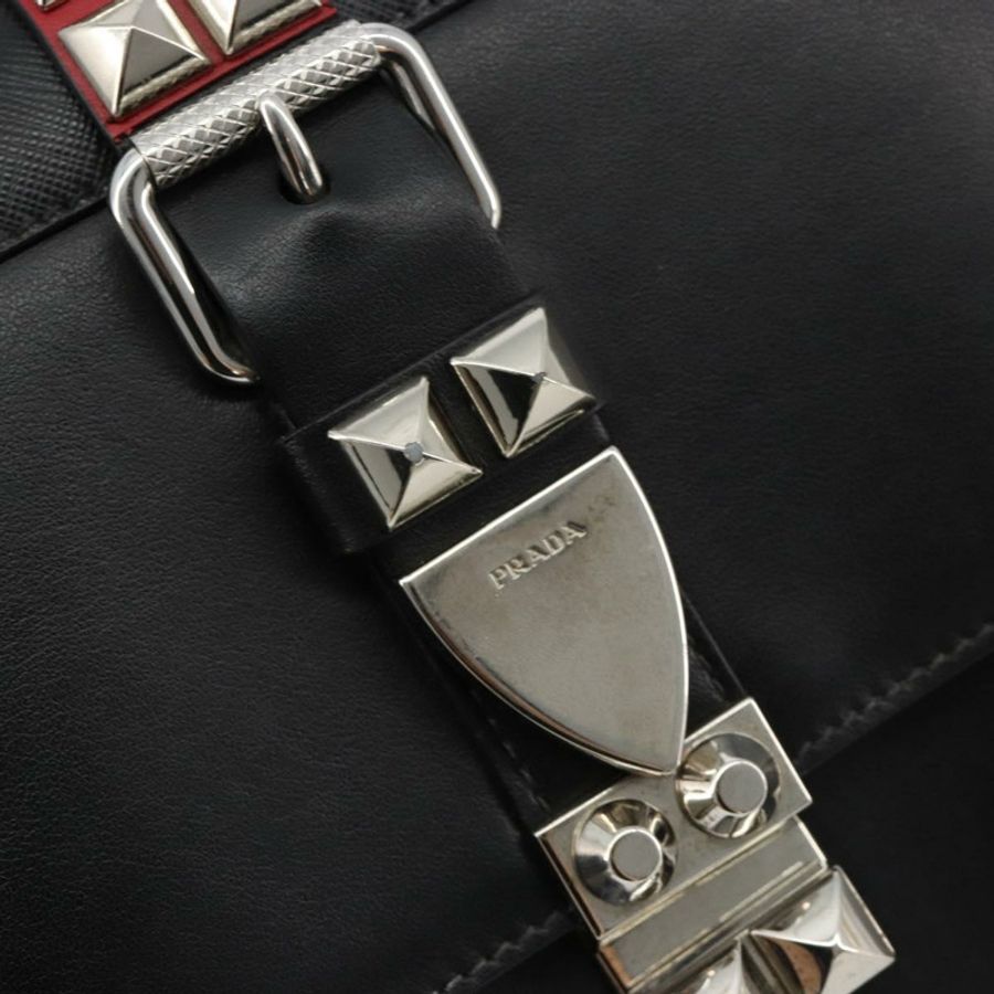 【日本直送】PRADA Electra鉚釘單肩包,黑色銀色皮革,正品編號182970V-17