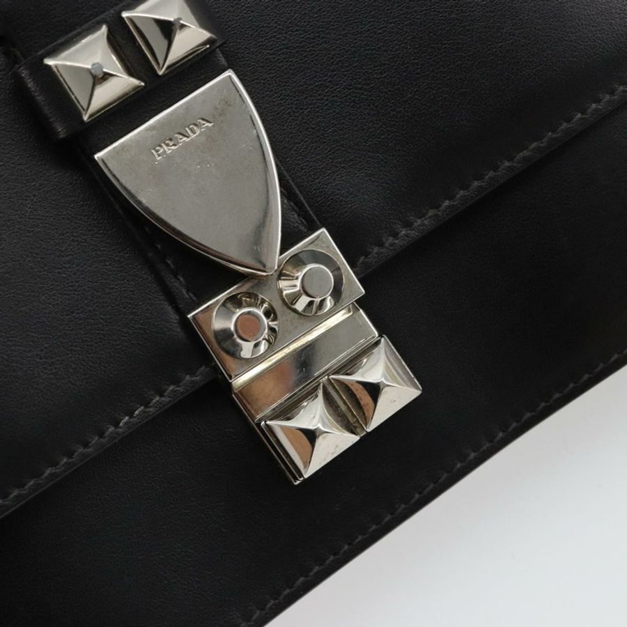 【日本直送】PRADA Electra鉚釘單肩包,黑色銀色皮革,正品編號182970V-18