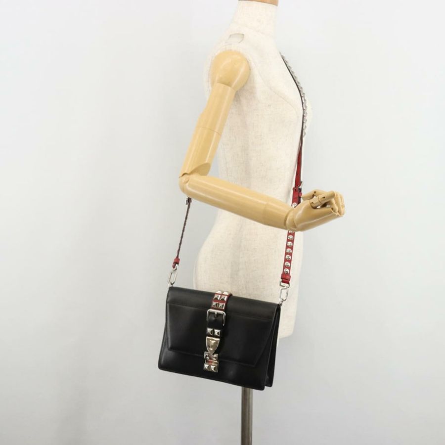 【日本直送】PRADA Electra鉚釘單肩包,黑色銀色皮革,正品編號182970V-26