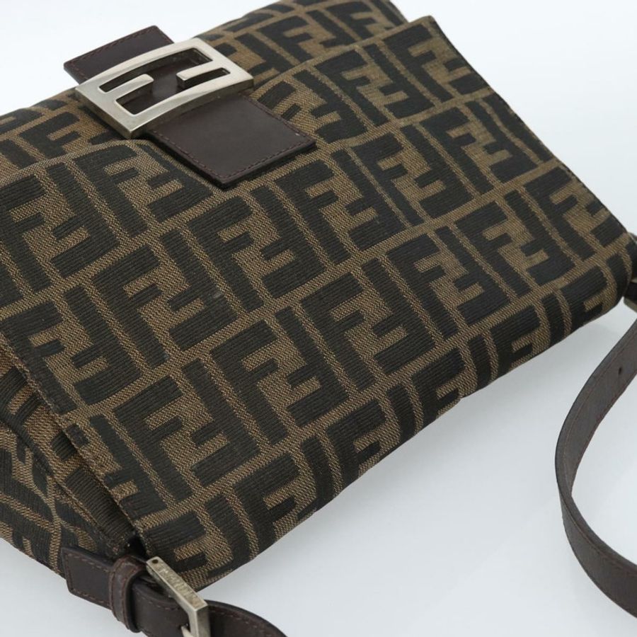 【日本直送】FENDI Zucca帆布Mamma Baguette單肩包 黑色棕色 正品 183009M-5