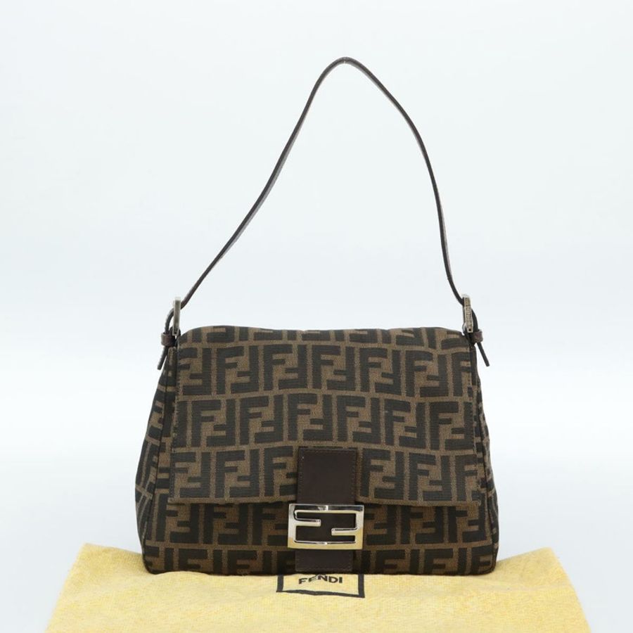 【日本直送】FENDI Zucca帆布Mamma Baguette單肩包 黑色棕色 正品 183009M-11