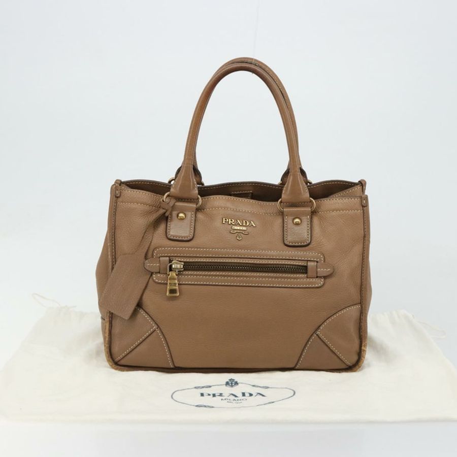【日本直送】PRADA 手提包 皮革 棕色 金色 正品 183668A-11