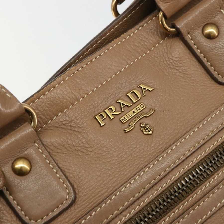 【日本直送】PRADA 手提包 皮革 棕色 金色 正品 183668A-18