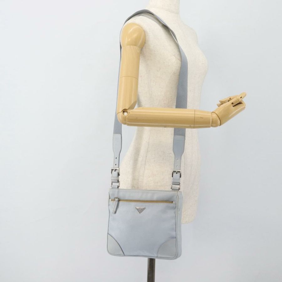 【日本直送】PRADA 淺藍色銀色皮革肩背包,正品編號 183673A-22