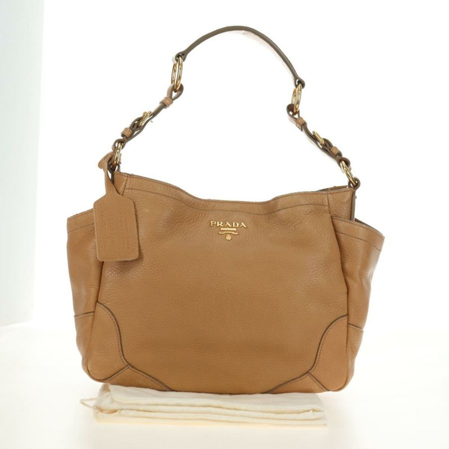 【日本直送】PRADA 皮革單背包 米色 金色 正品 183307SAV-11