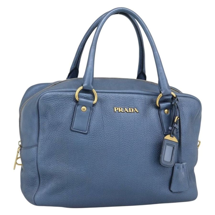 【日本直送】PRADA 手提包 皮革 藍色 金色 正品 183765V-0
