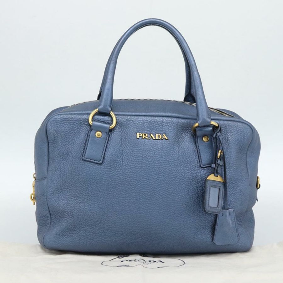 【日本直送】PRADA 手提包 皮革 藍色 金色 正品 183765V-11