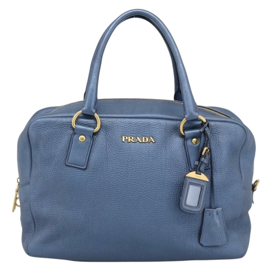 【日本直送】PRADA 手提包 皮革 藍色 金色 正品 183765V-12