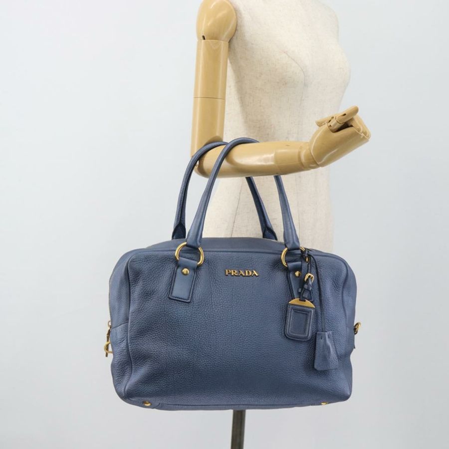 【日本直送】PRADA 手提包 皮革 藍色 金色 正品 183765V-26