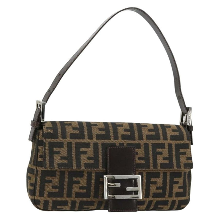 【日本直送】FENDI Zucca帆布Mamma Baguette單肩包 黑色 棕色 銀色 正品 183768SAV-0