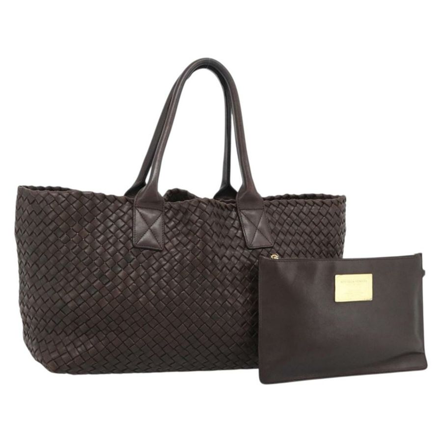 【日本直送】BOTTEGA VENETA INTRECCIATO Cabas MM 手提包 皮革 棕色 金色 正品 183710V-0