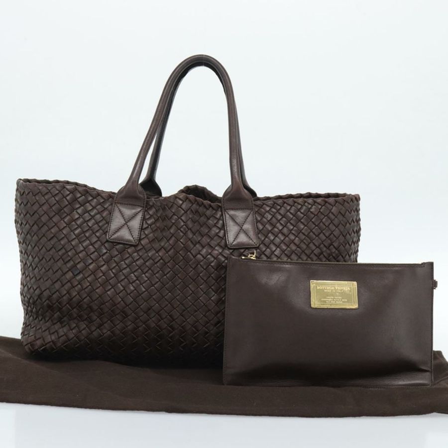 【日本直送】BOTTEGA VENETA INTRECCIATO Cabas MM 手提包 皮革 棕色 金色 正品 183710V-11