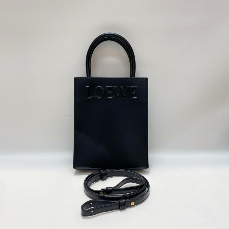 LOEWE罗意威Standard A5 Tote经典logo压纹全黑油亮牛皮迷你琴谱包21×17×6-0