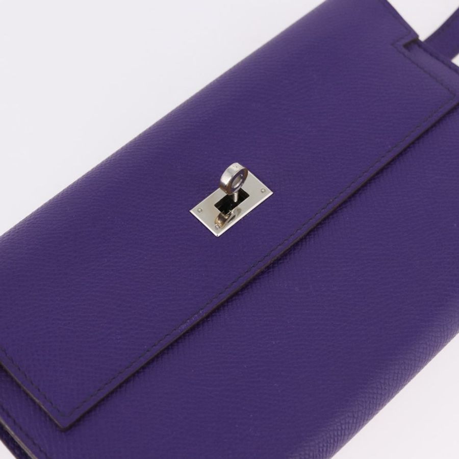 【日本直送】愛馬仕 Kelly 長版皮夾 Epsom 紫色銀色 Auth 184179SM-17