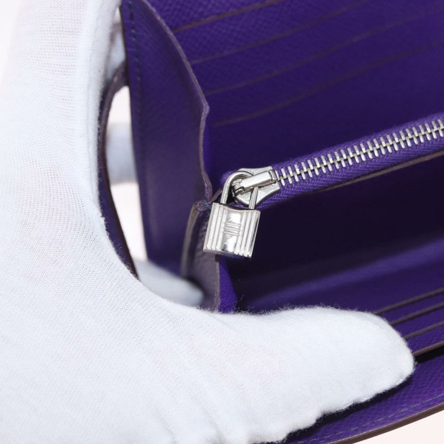 【日本直送】愛馬仕 Kelly 長版皮夾 Epsom 紫色銀色 Auth 184179SM-24