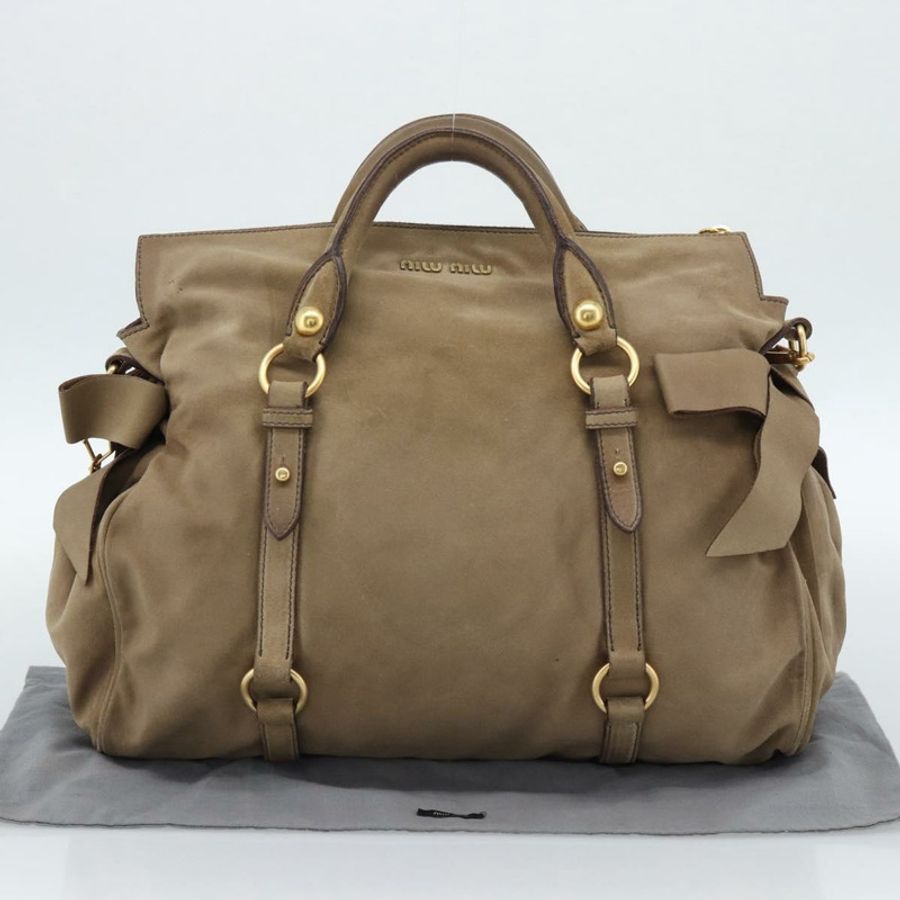 【日本直送】Miu Miu 麂皮手提包 2way Beige Gold Auth 183865V-11