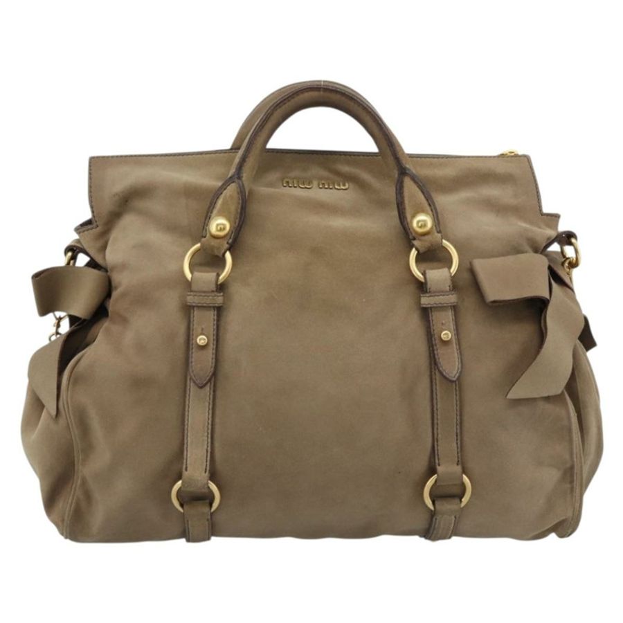 【日本直送】Miu Miu 麂皮手提包 2way Beige Gold Auth 183865V-12