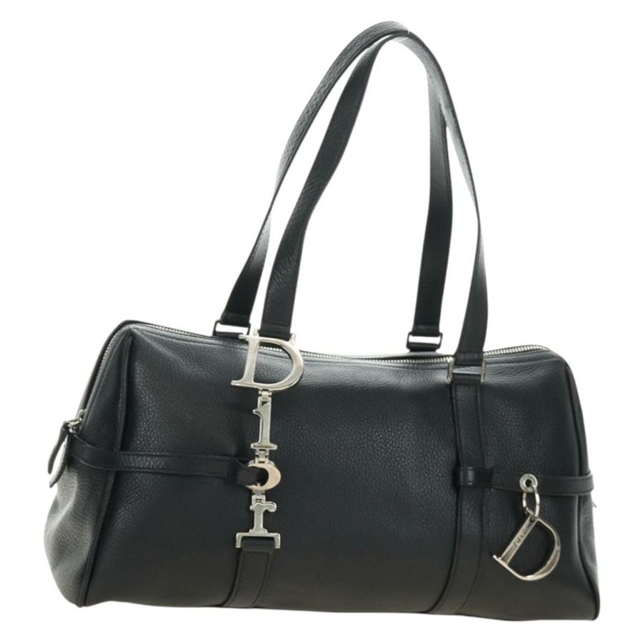 【日本直送】Christian Dior 波士頓包,黑色銀色真皮,正品,貨號 184720SAM-0