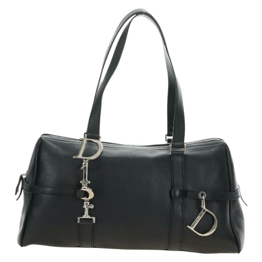 【日本直送】Christian Dior 波士頓包,黑色銀色真皮,正品,貨號 184720SAM-12