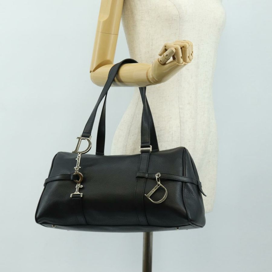 【日本直送】Christian Dior 波士頓包,黑色銀色真皮,正品,貨號 184720SAM-25