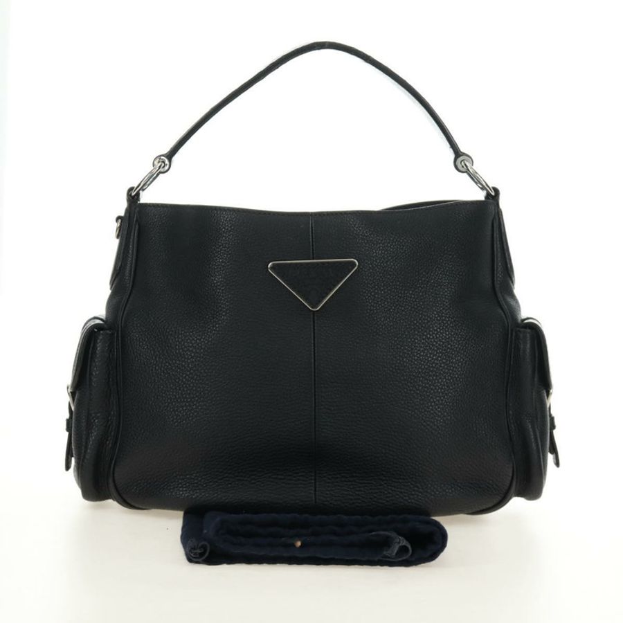 【日本直送】PRADA 黑色銀色皮革肩背包 正品 am11799V-11