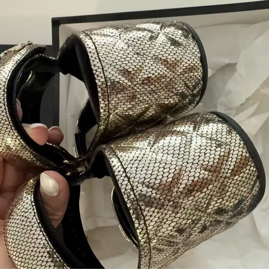 【全新品】Chanel香奈兒blingbling 超美金色魔鬼氈前高後高厚底涼鞋39碼-6
