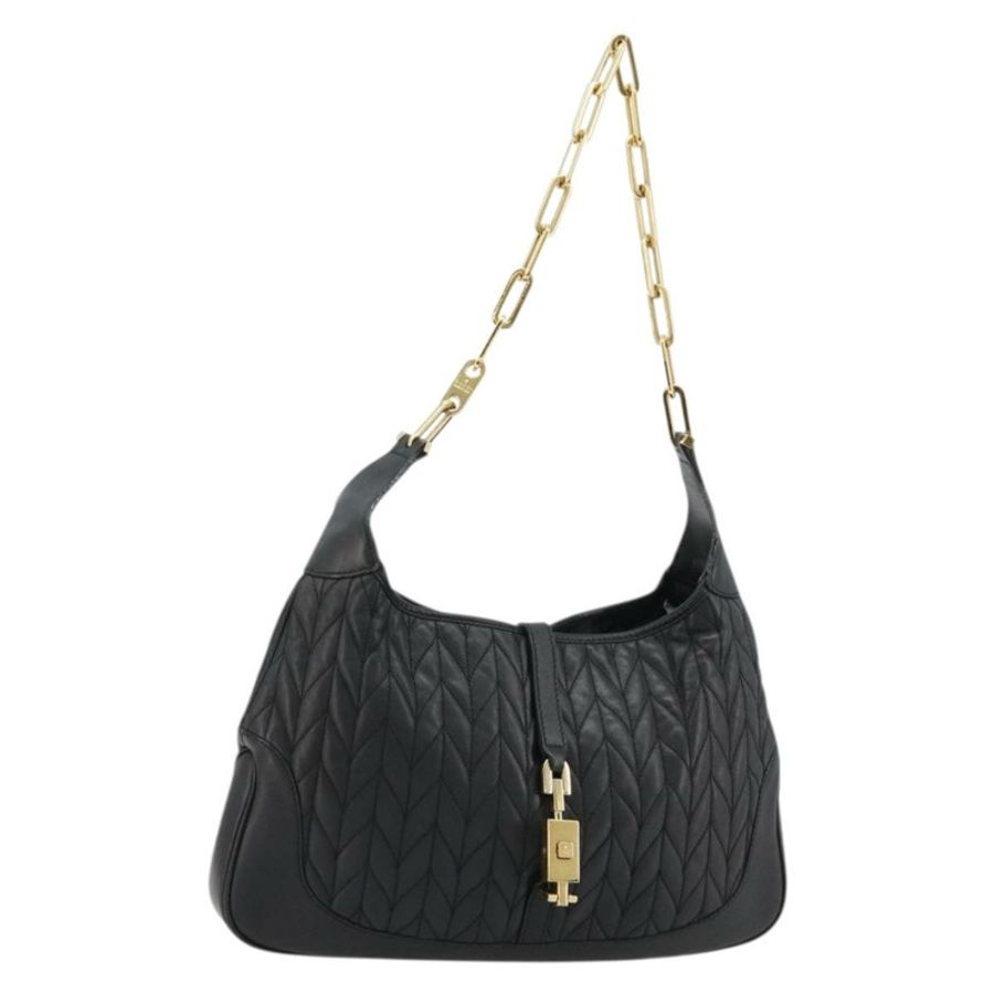 【日本直送】GUCCI Jackie 單肩包,黑色金色皮革,001 4015,正品編號 184729V-0