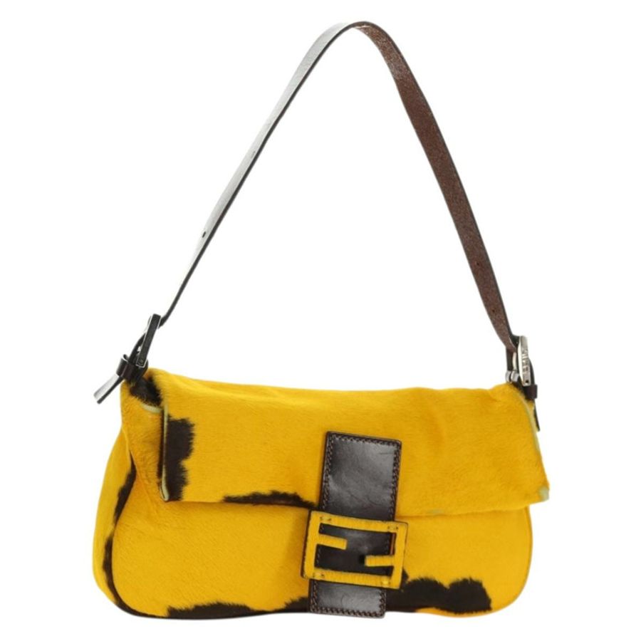 【日本直送】FENDI Mamma Baguette 肩背包 Harako 皮革 黃色 銀色 正品 184727SAV-0