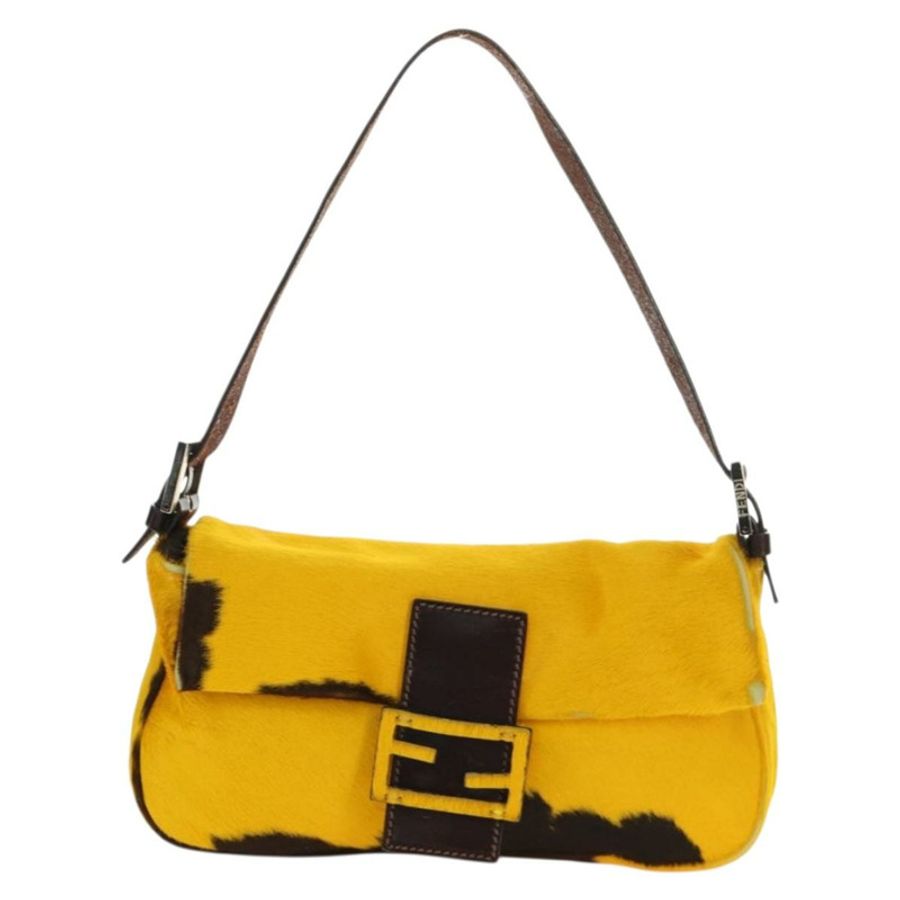 【日本直送】FENDI Mamma Baguette 肩背包 Harako 皮革 黃色 銀色 正品 184727SAV-12