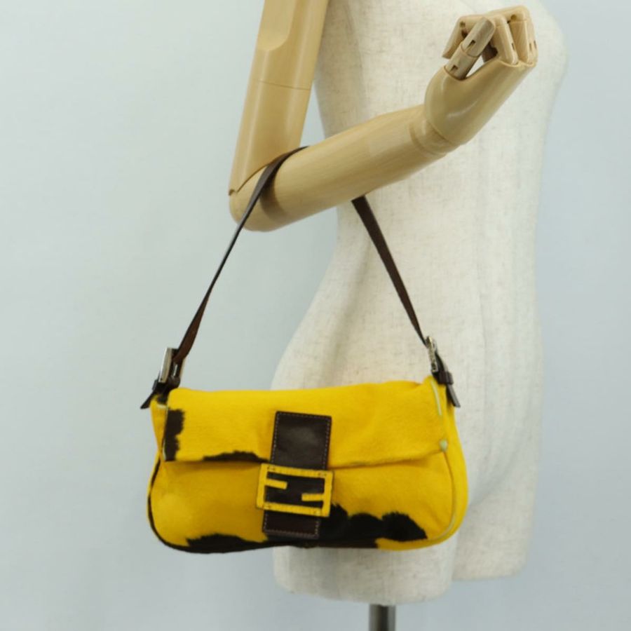 【日本直送】FENDI Mamma Baguette 肩背包 Harako 皮革 黃色 銀色 正品 184727SAV-26