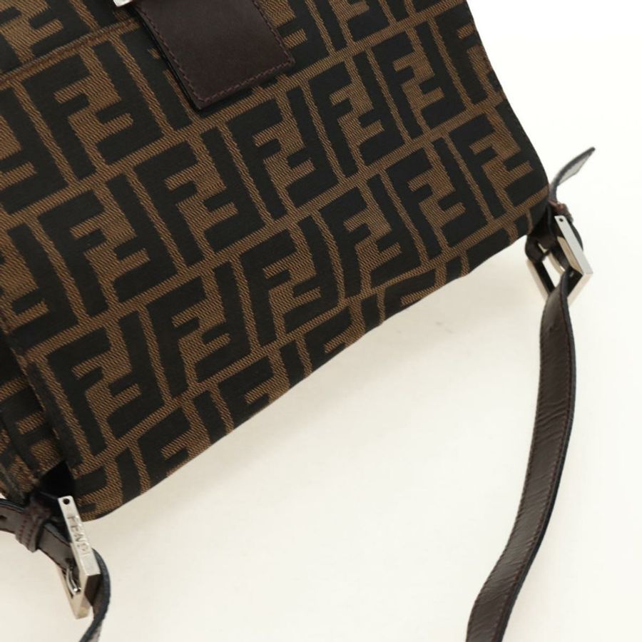 【日本直送】FENDI Zucca帆布Mamma Baguette單肩包 黑色棕色 正品 BA13419SAV-5