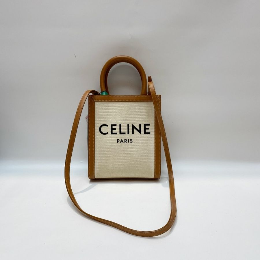 CELINE赛琳米白拼焦糖色mini琴谱tote托特包20*17*6-0