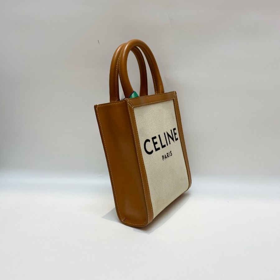 CELINE赛琳米白拼焦糖色mini琴谱tote托特包20*17*6-3