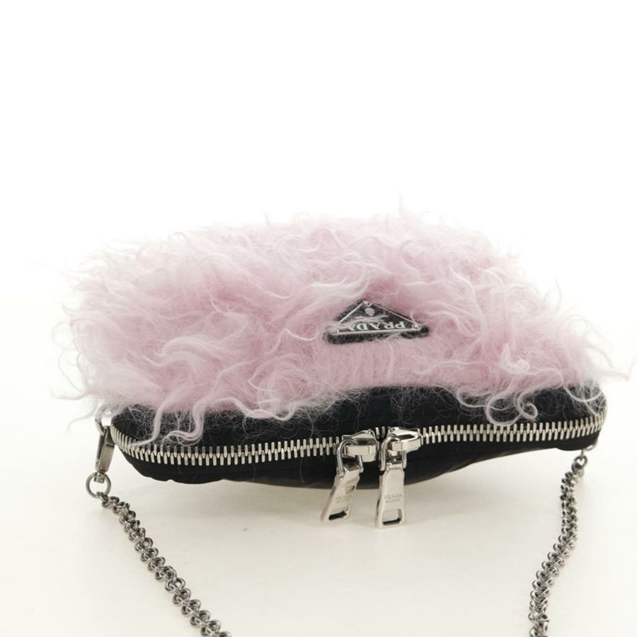 【日本直送】PRADA 鏈條單肩包 毛絨 粉紅色 銀色 正品 184728SAM-5