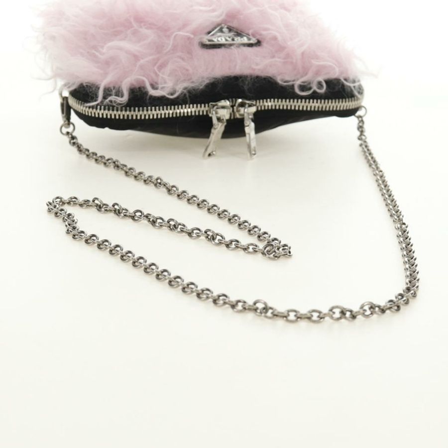 【日本直送】PRADA 鏈條單肩包 毛絨 粉紅色 銀色 正品 184728SAM-6