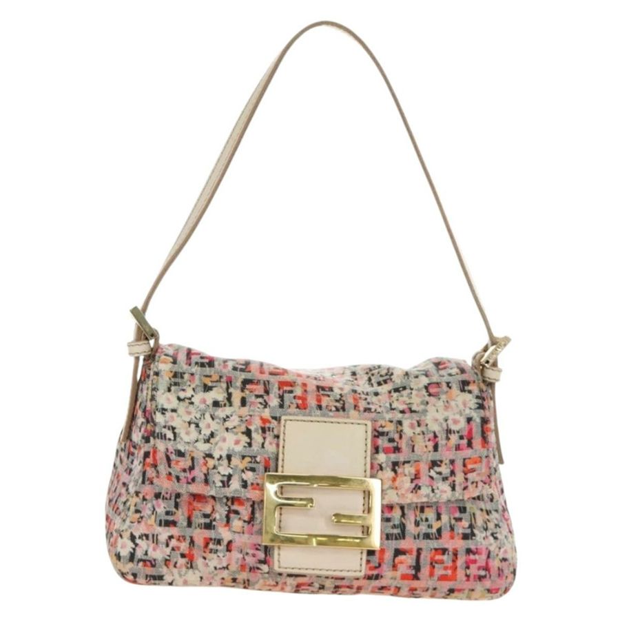 【日本直送】FENDI Zucchino 帆布 Mamma Baguette 單肩包 粉紅金色 正品 165298SAV-12