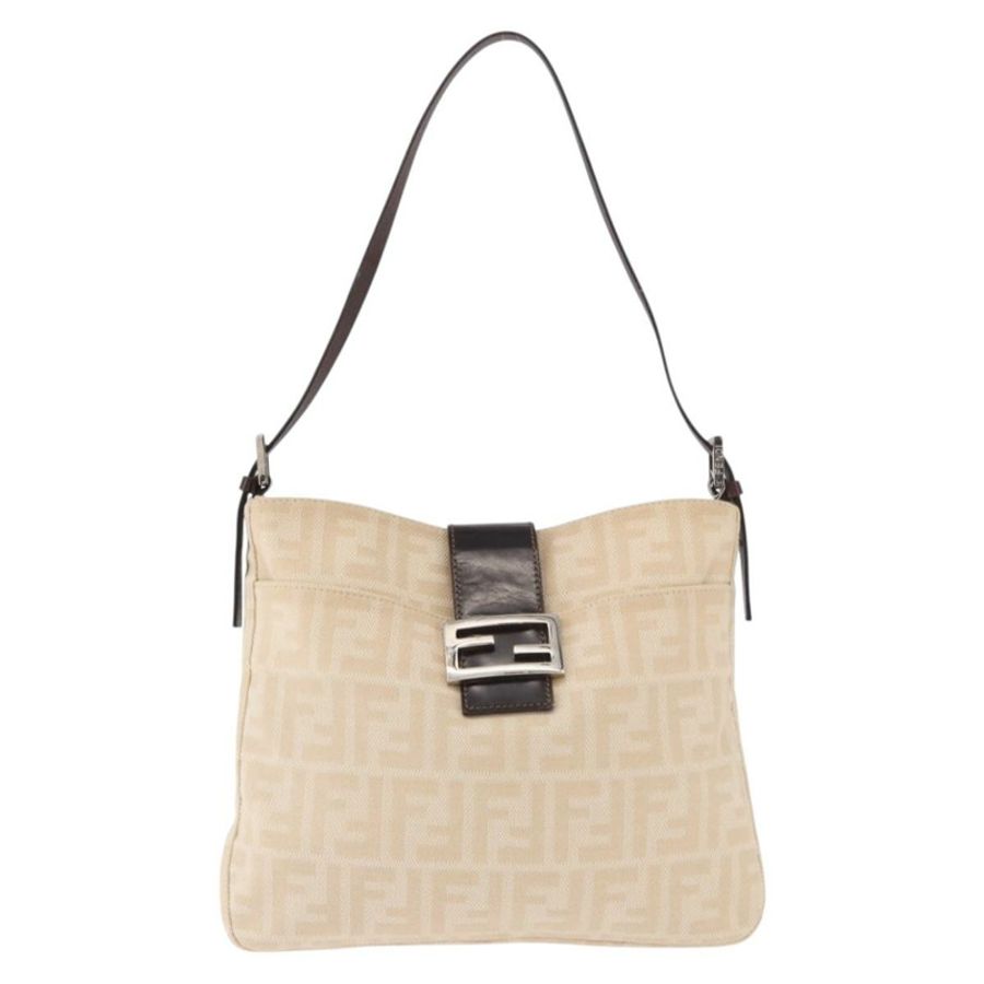 【日本直送】FENDI Zucca帆布Mamma Baguette肩背包 米色 銀色 正品 184984SAV-12