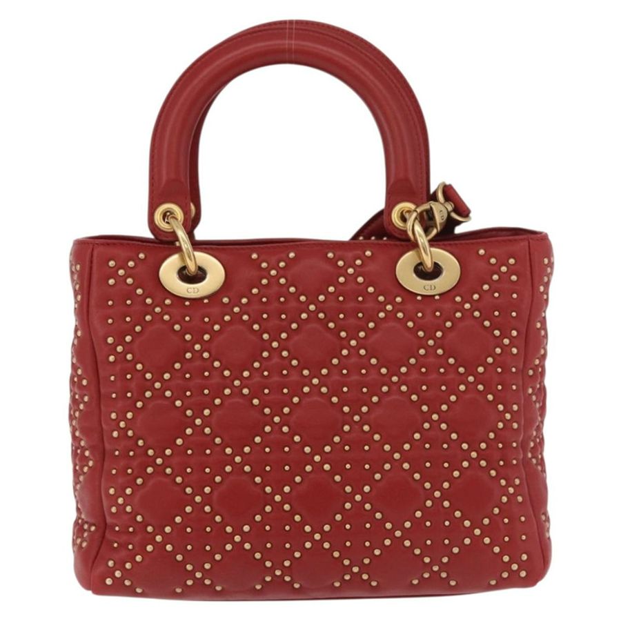 【日本直送】Christian Dior Lady Dior Canage 手提包,皮革材質,兩用款,紅色/金色,正品,貨號 184976M-1