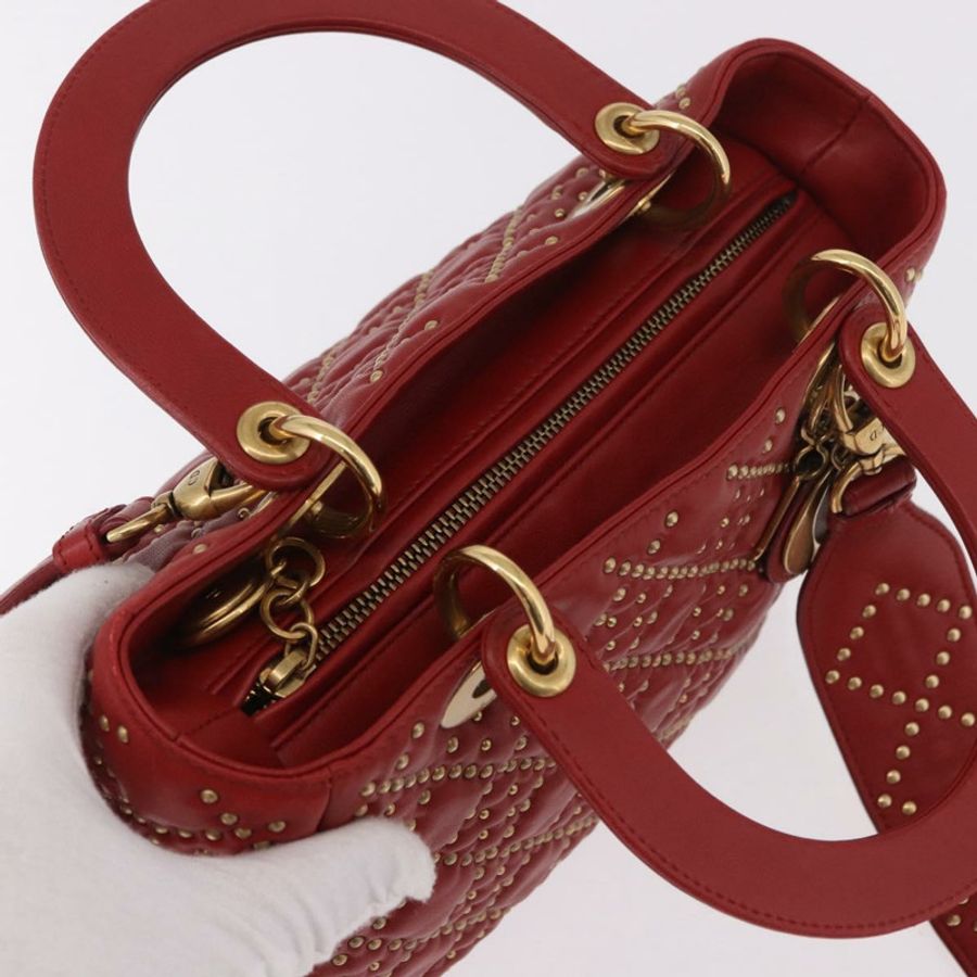 【日本直送】Christian Dior Lady Dior Canage 手提包,皮革材質,兩用款,紅色/金色,正品,貨號 184976M-5