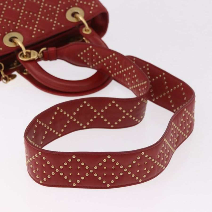 【日本直送】Christian Dior Lady Dior Canage 手提包,皮革材質,兩用款,紅色/金色,正品,貨號 184976M-7
