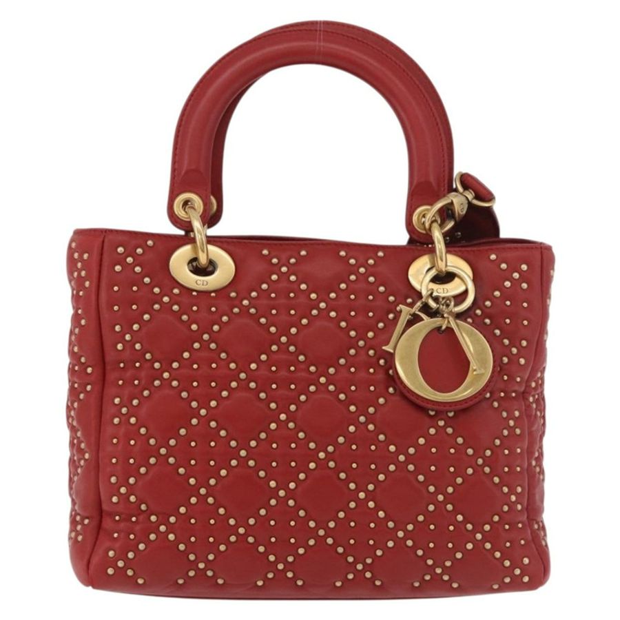 【日本直送】Christian Dior Lady Dior Canage 手提包,皮革材質,兩用款,紅色/金色,正品,貨號 184976M-12