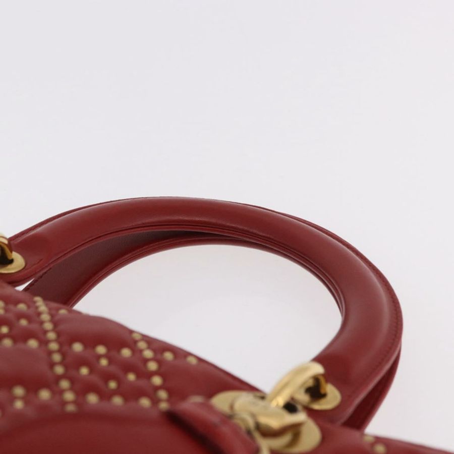 【日本直送】Christian Dior Lady Dior Canage 手提包,皮革材質,兩用款,紅色/金色,正品,貨號 184976M-13